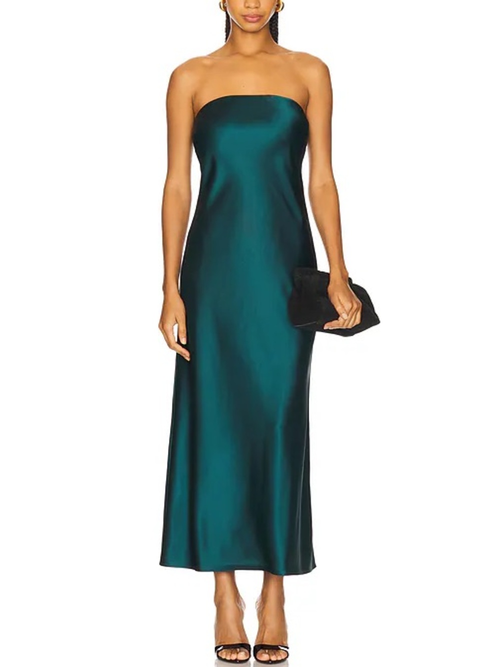 Steve Madden Jessamine Teal Satin Strapless Midi Dress
